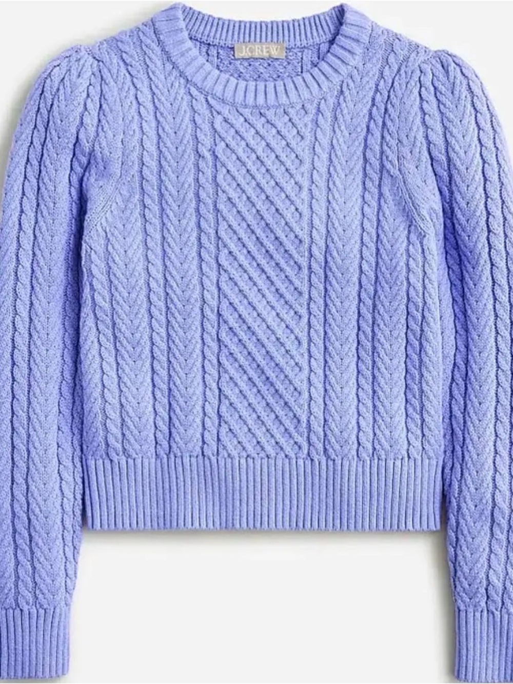 NWOT J. Crew Periwinkle Purple Cable-Knit Crewneck Sweater
